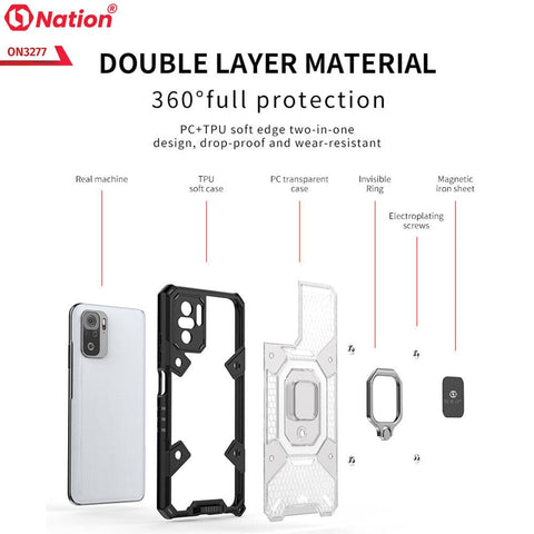 Xiaomi Redmi Note 10S Cover - Blue - ONation BIBERCAS Series - Honeycomb Shockproof Space Capsule With Magnetic Ring Holder Soft Case