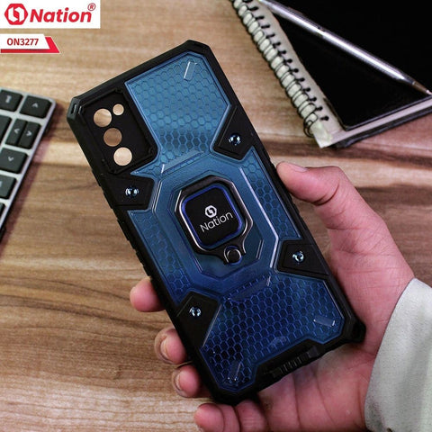 Samsung Galaxy A02s Cover - Blue - ONation BIBERCAS Series - Honeycomb Shockproof Space Capsule With Magnetic Ring Holder Soft Case
