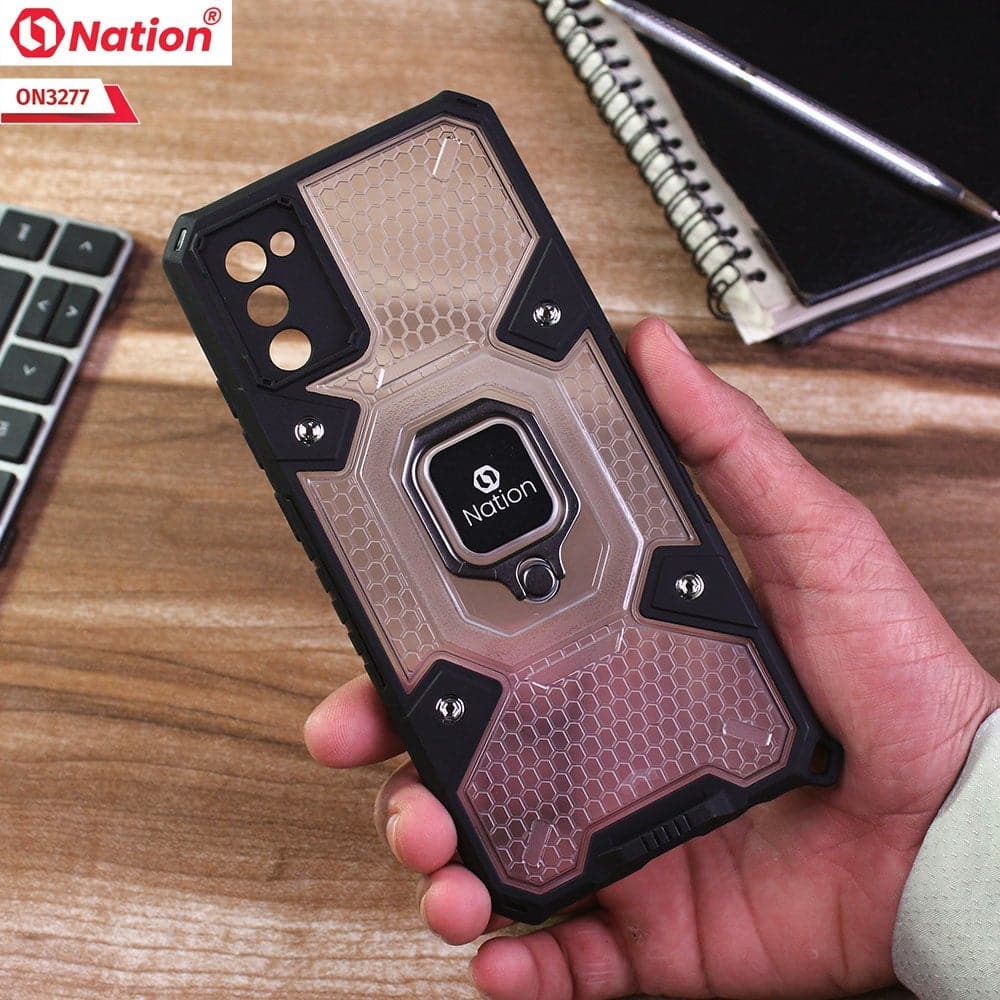 Samsung Galaxy M02s Cover - White - ONation BIBERCAS Series - Honeycomb Shockproof Space Capsule With Magnetic Ring Holder Soft Case