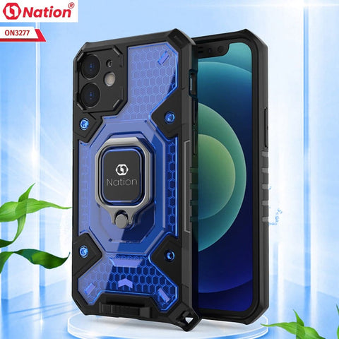 iPhone 12 Pro Max Cover - Blue - ONation BIBERCAS Series - Honeycomb Shockproof Space Capsule With Magnetic Ring Holder Soft Case