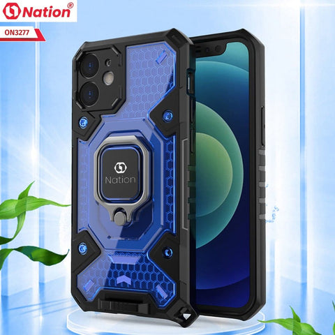 Samsung Galaxy A32 Cover - Blue - ONation BIBERCAS Series - Honeycomb Shockproof Space Capsule With Magnetic Ring Holder Soft Case