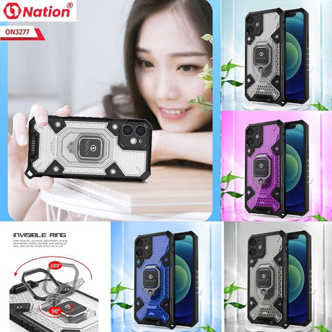 Samsung Galaxy S21 Ultra 5G Cover - Blue - ONation BIBERCAS Series - Honeycomb Shockproof Space Capsule With Magnetic Ring Holder Soft Case