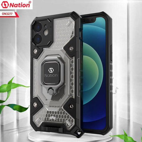 iPhone 12 Pro Max Cover - Black - ONation BIBERCAS Series - Honeycomb Shockproof Space Capsule With Magnetic Ring Holder Soft Case