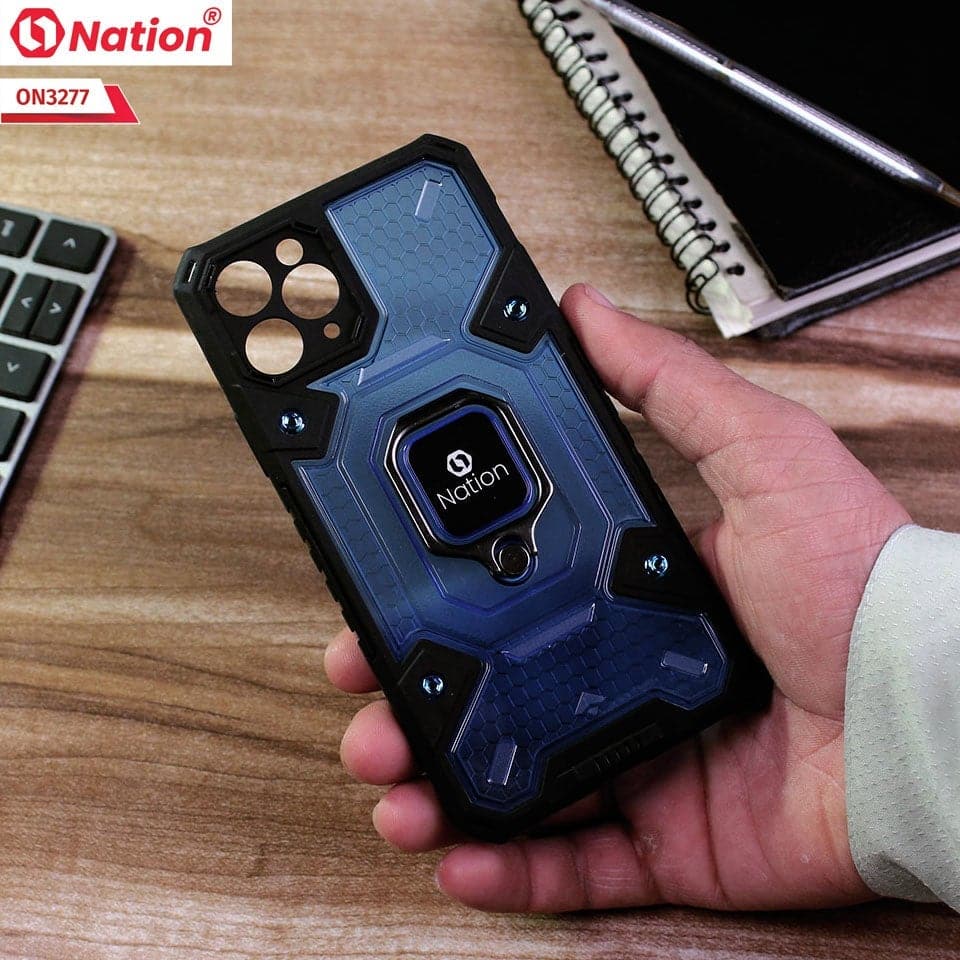 iPhone 11 Pro Max Cover - Blue - ONation BIBERCAS Series - Honeycomb Shockproof Space Capsule With Magnetic Ring Holder Soft Case