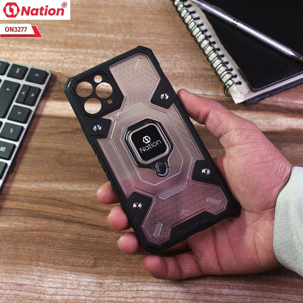 iPhone 11 Pro Max Cover - White - ONation BIBERCAS Series - Honeycomb Shockproof Space Capsule With Magnetic Ring Holder Soft Case