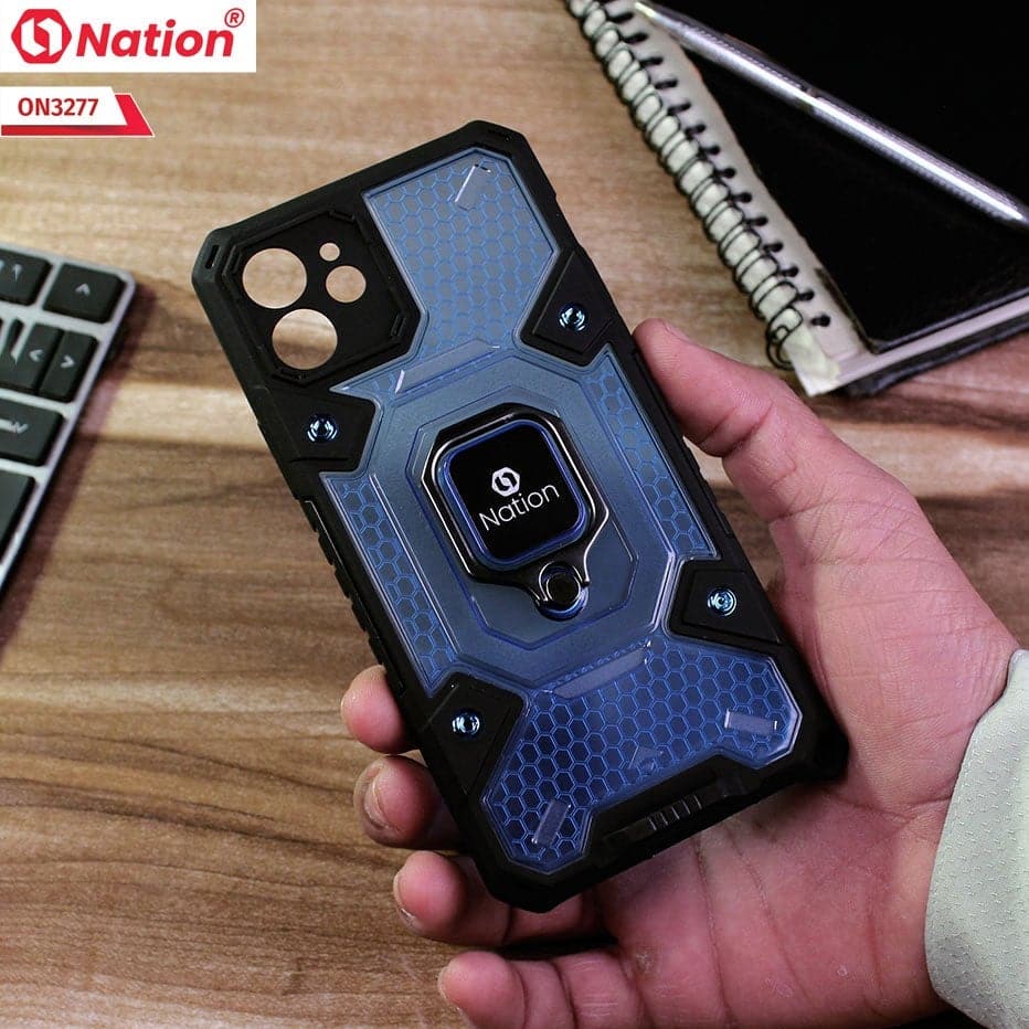 iPhone 11 Cover - Blue - ONation BIBERCAS Series - Honeycomb Shockproof Space Capsule With Magnetic Ring Holder Soft Case
