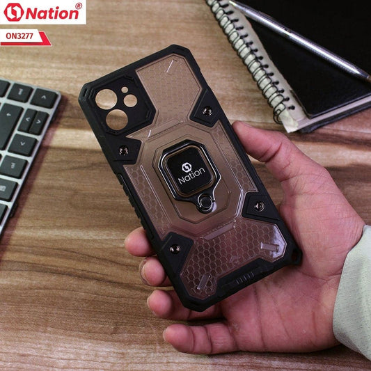 iPhone 12 Cover - Black - ONation BIBERCAS Series - Honeycomb Shockproof Space Capsule With Magnetic Ring Holder Soft Case