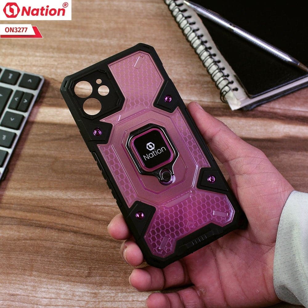 iPhone 11 Cover - Purple - ONation BIBERCAS Series - Honeycomb Shockproof Space Capsule With Magnetic Ring Holder Soft Case