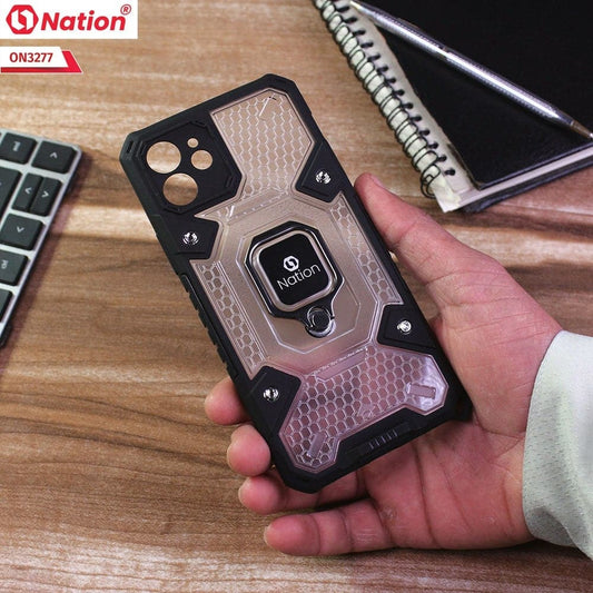 iPhone 12 Cover - White - ONation BIBERCAS Series - Honeycomb Shockproof Space Capsule With Magnetic Ring Holder Soft Case