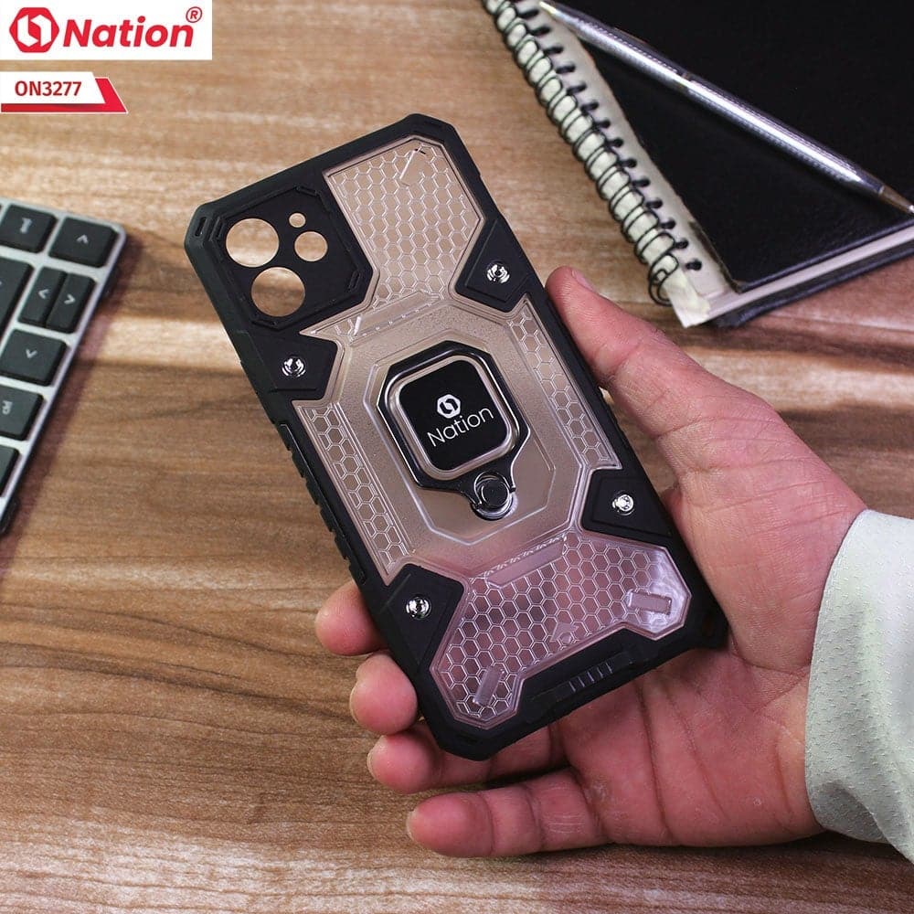 iPhone 11 Cover - White - ONation BIBERCAS Series - Honeycomb Shockproof Space Capsule With Magnetic Ring Holder Soft Case