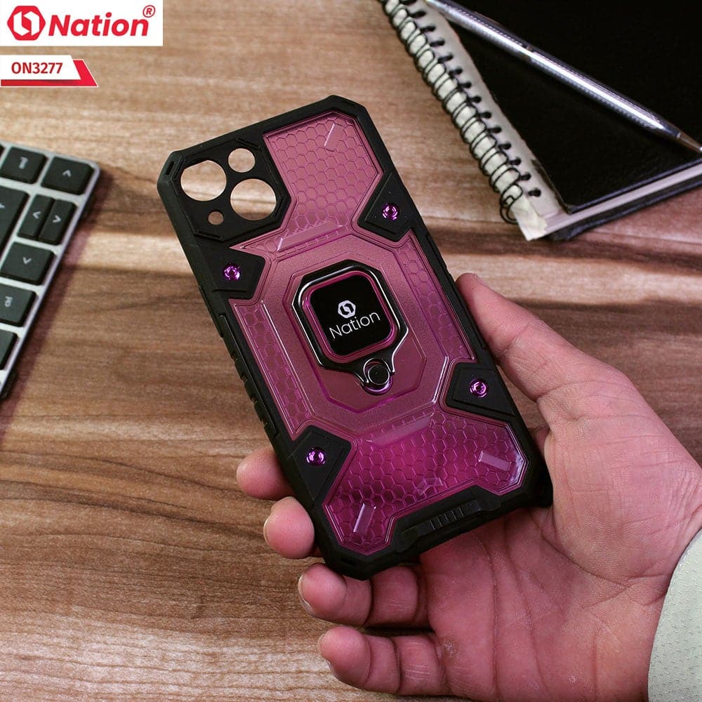 iPhone 13 Cover - Purple - ONation BIBERCAS Series - Honeycomb Shockproof Space Capsule With Magnetic Ring Holder Soft Case