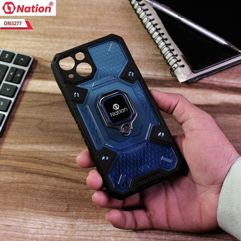 iPhone 13 Mini Cover - Blue - ONation BIBERCAS Series - Honeycomb Shockproof Space Capsule With Magnetic Ring Holder Soft Case
