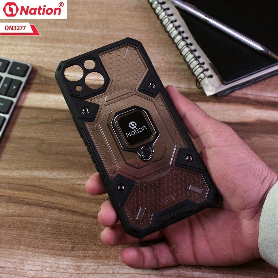 iPhone 13 Mini Cover - Black - ONation BIBERCAS Series - Honeycomb Shockproof Space Capsule With Magnetic Ring Holder Soft Case