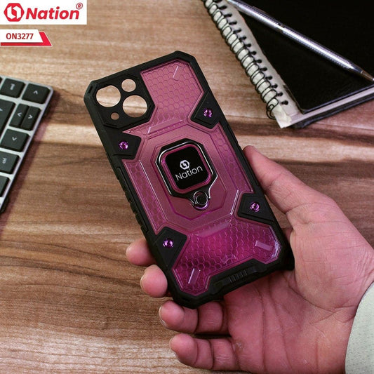iPhone 13 Mini Cover - Purple - ONation BIBERCAS Series - Honeycomb Shockproof Space Capsule With Magnetic Ring Holder Soft Case
