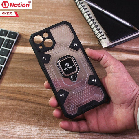 iPhone 13 Mini Cover - White - ONation BIBERCAS Series - Honeycomb Shockproof Space Capsule With Magnetic Ring Holder Soft Case