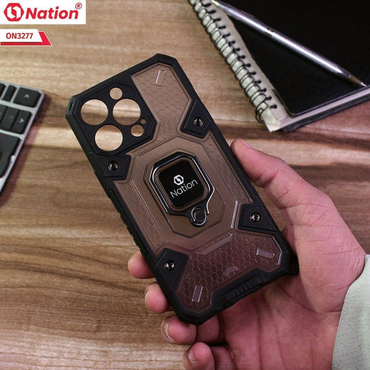 iPhone 13 Pro Cover - Black - ONation BIBERCAS Series - Honeycomb Shockproof Space Capsule With Magnetic Ring Holder Soft Case