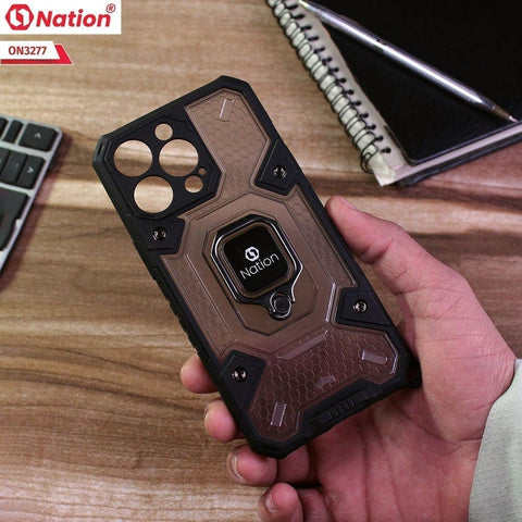 iPhone 12 Pro Cover - Black - ONation BIBERCAS Series - Honeycomb Shockproof Space Capsule With Magnetic Ring Holder Soft Case