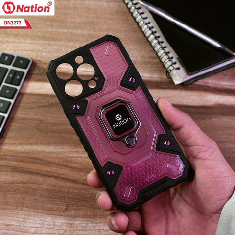 iPhone 13 Pro Max Cover - Purple - ONation BIBERCAS Series - Honeycomb Shockproof Space Capsule With Magnetic Ring Holder Soft Case