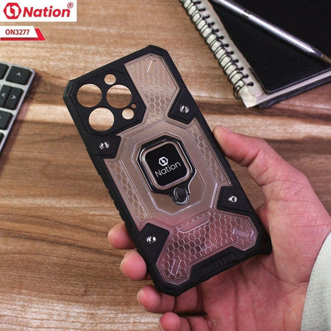 iPhone 13 Pro Max Cover - White - ONation BIBERCAS Series - Honeycomb Shockproof Space Capsule With Magnetic Ring Holder Soft Case
