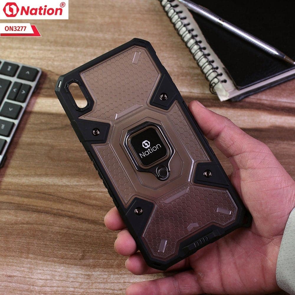 iPhone XS Max Cover - Black - ONation BIBERCAS Series - Honeycomb Shockproof Space Capsule With Magnetic Ring Holder Soft Case