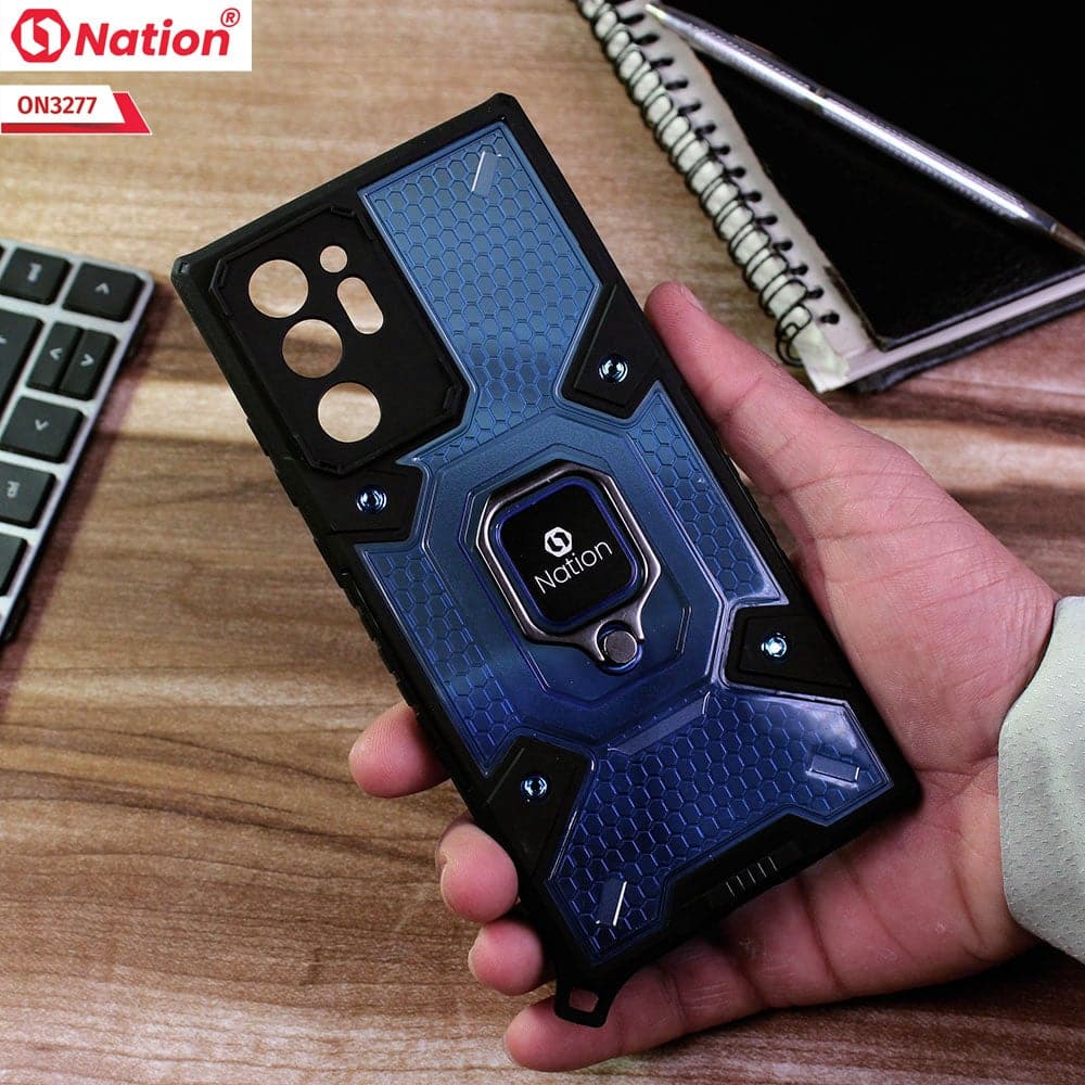 Samsung Galaxy Note 20 Ultra Cover - Blue - ONation BIBERCAS Series - Honeycomb Shockproof Space Capsule With Magnetic Ring Holder Soft Case