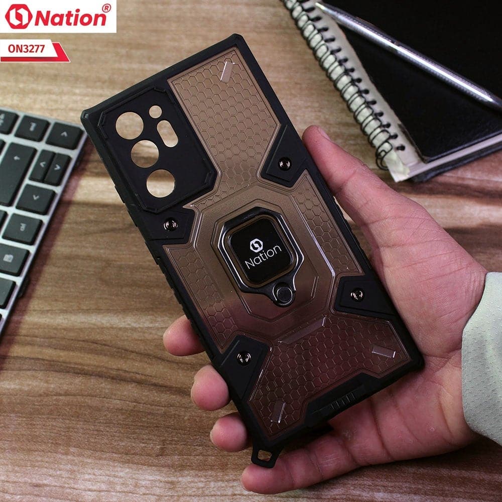 Samsung Galaxy Note 20 Ultra Cover - Black - ONation BIBERCAS Series - Honeycomb Shockproof Space Capsule With Magnetic Ring Holder Soft Case