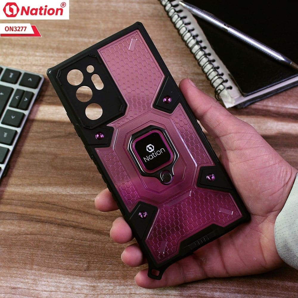 Samsung Galaxy Note 20 Ultra Cover - Purple - ONation BIBERCAS Series - Honeycomb Shockproof Space Capsule With Magnetic Ring Holder Soft Case