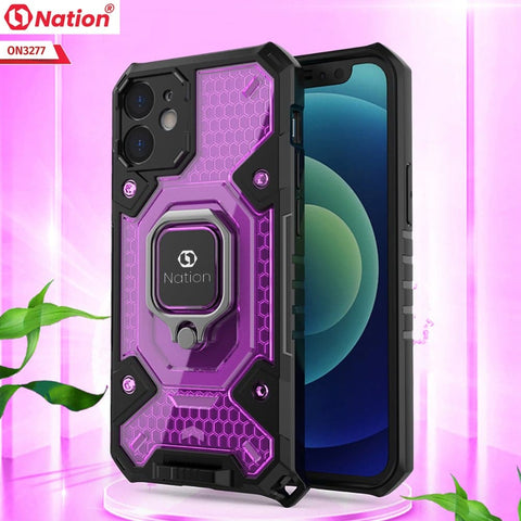 iPhone 12 Pro Cover - Purple - ONation BIBERCAS Series - Honeycomb Shockproof Space Capsule With Magnetic Ring Holder Soft Case