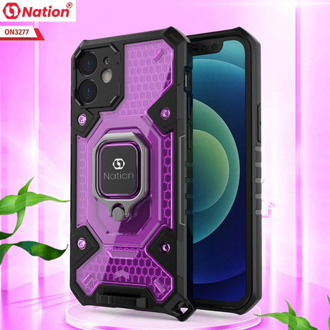 iPhone 12 Pro Max Cover - Purple - ONation BIBERCAS Series - Honeycomb Shockproof Space Capsule With Magnetic Ring Holder Soft Case