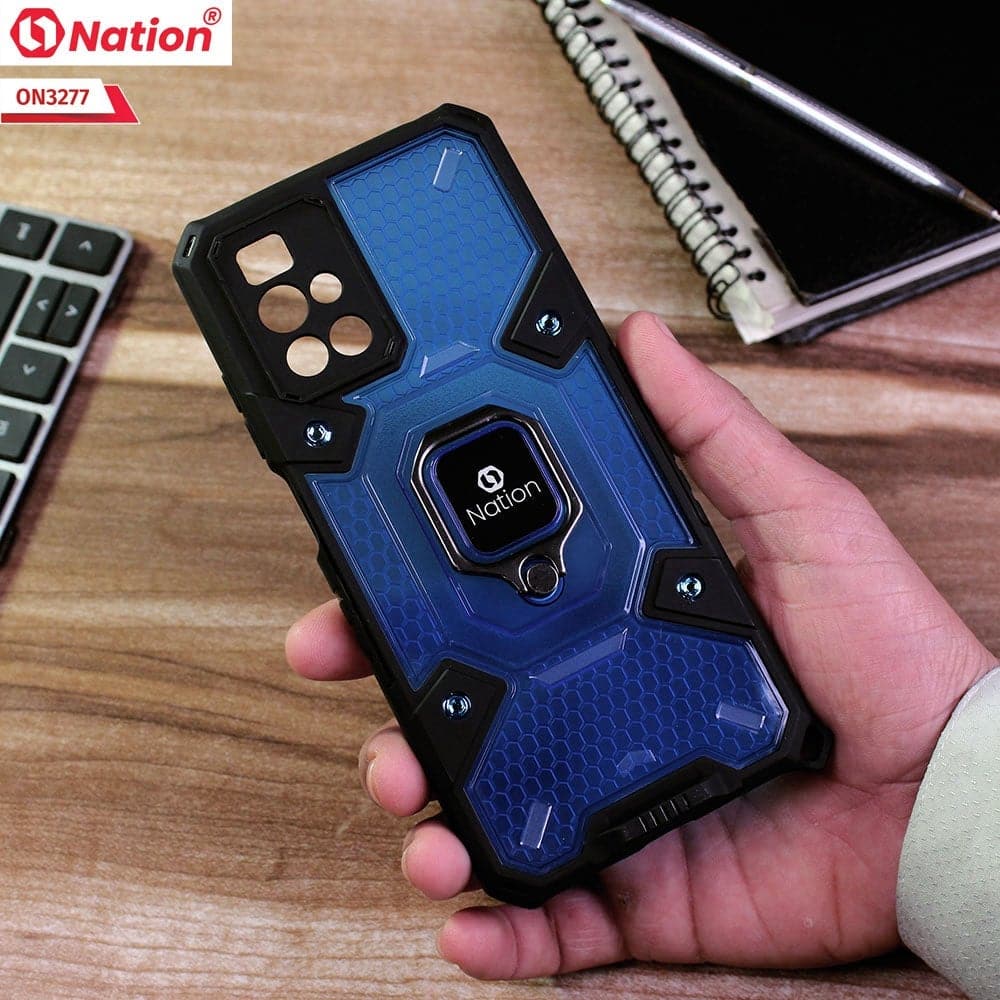 Xiaomi Redmi 10 Cover - Blue - ONation BIBERCAS Series - Honeycomb Shockproof Space Capsule With Magnetic Ring Holder Soft Case
