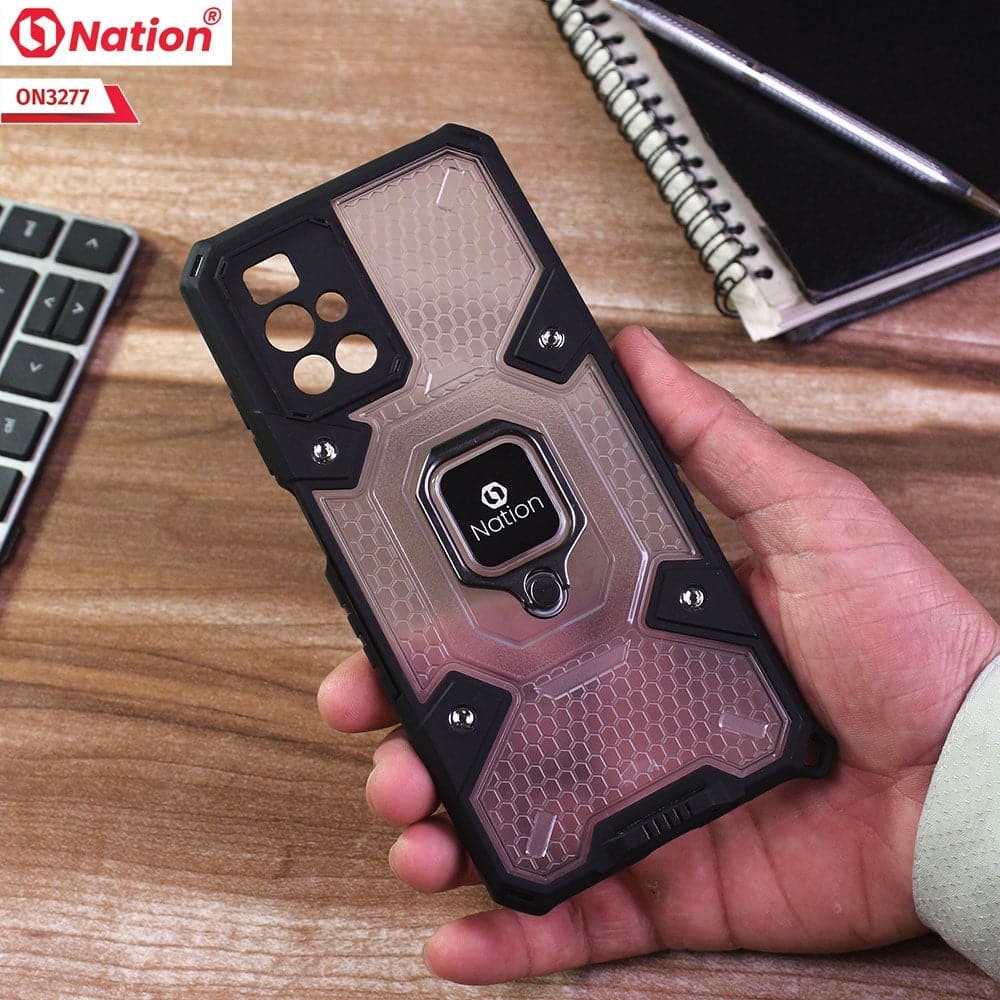 Xiaomi Redmi 10 Cover - White - ONation BIBERCAS Series - Honeycomb Shockproof Space Capsule With Magnetic Ring Holder Soft Case