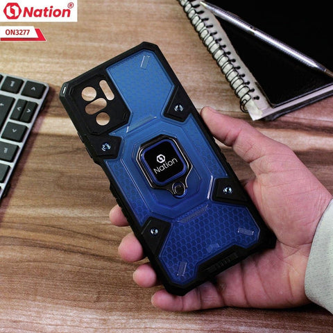 Xiaomi Redmi Note 10S Cover - Blue - ONation BIBERCAS Series - Honeycomb Shockproof Space Capsule With Magnetic Ring Holder Soft Case