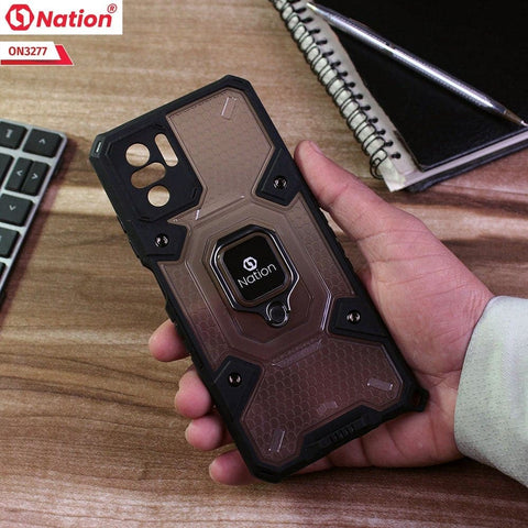 Xiaomi Redmi Note 10 4G Cover - Black - ONation BIBERCAS Series - Honeycomb Shockproof Space Capsule With Magnetic Ring Holder Soft Case