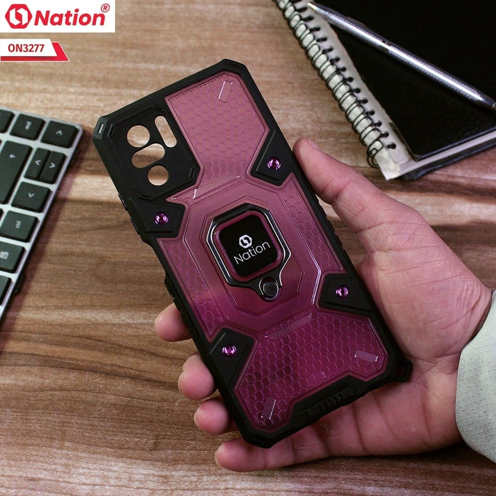 Xiaomi Redmi Note 10 4G Cover - Purple - ONation BIBERCAS Series - Honeycomb Shockproof Space Capsule With Magnetic Ring Holder Soft Case