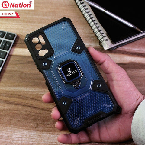 Xiaomi Redmi Note 10 5G Cover - Blue - ONation BIBERCAS Series - Honeycomb Shockproof Space Capsule With Magnetic Ring Holder Soft Case