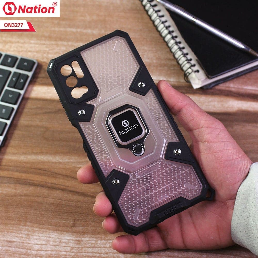 Xiaomi Redmi Note 10 5G Cover - White - ONation BIBERCAS Series - Honeycomb Shockproof Space Capsule With Magnetic Ring Holder Soft Case