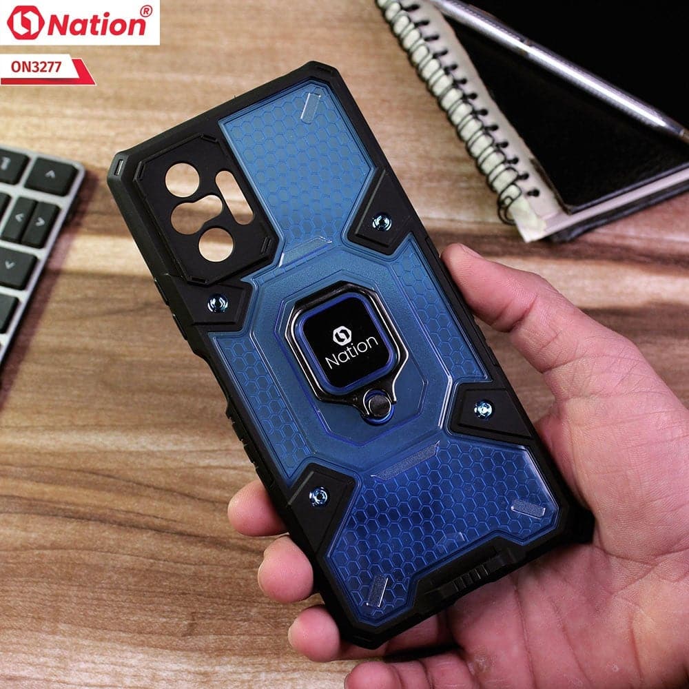 Xiaomi Redmi Note 10 Pro 4G Cover - Blue - ONation BIBERCAS Series - Honeycomb Shockproof Space Capsule With Magnetic Ring Holder Soft Case