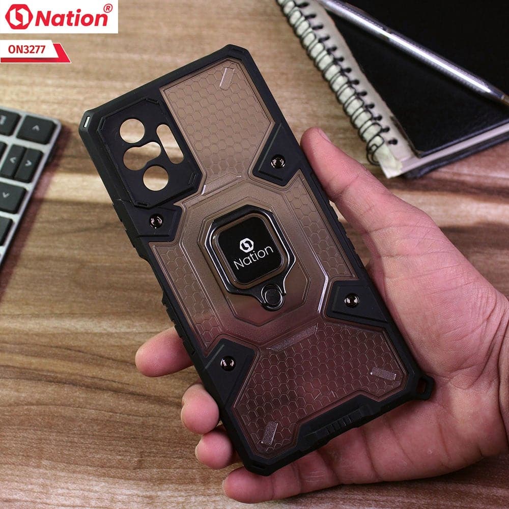Xiaomi Redmi Note 10 Pro 4G Cover - Black - ONation BIBERCAS Series - Honeycomb Shockproof Space Capsule With Magnetic Ring Holder Soft Case