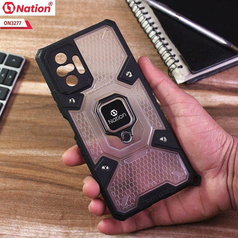 Xiaomi Redmi Note 10 Pro 4G Cover - White - ONation BIBERCAS Series - Honeycomb Shockproof Space Capsule With Magnetic Ring Holder Soft Case