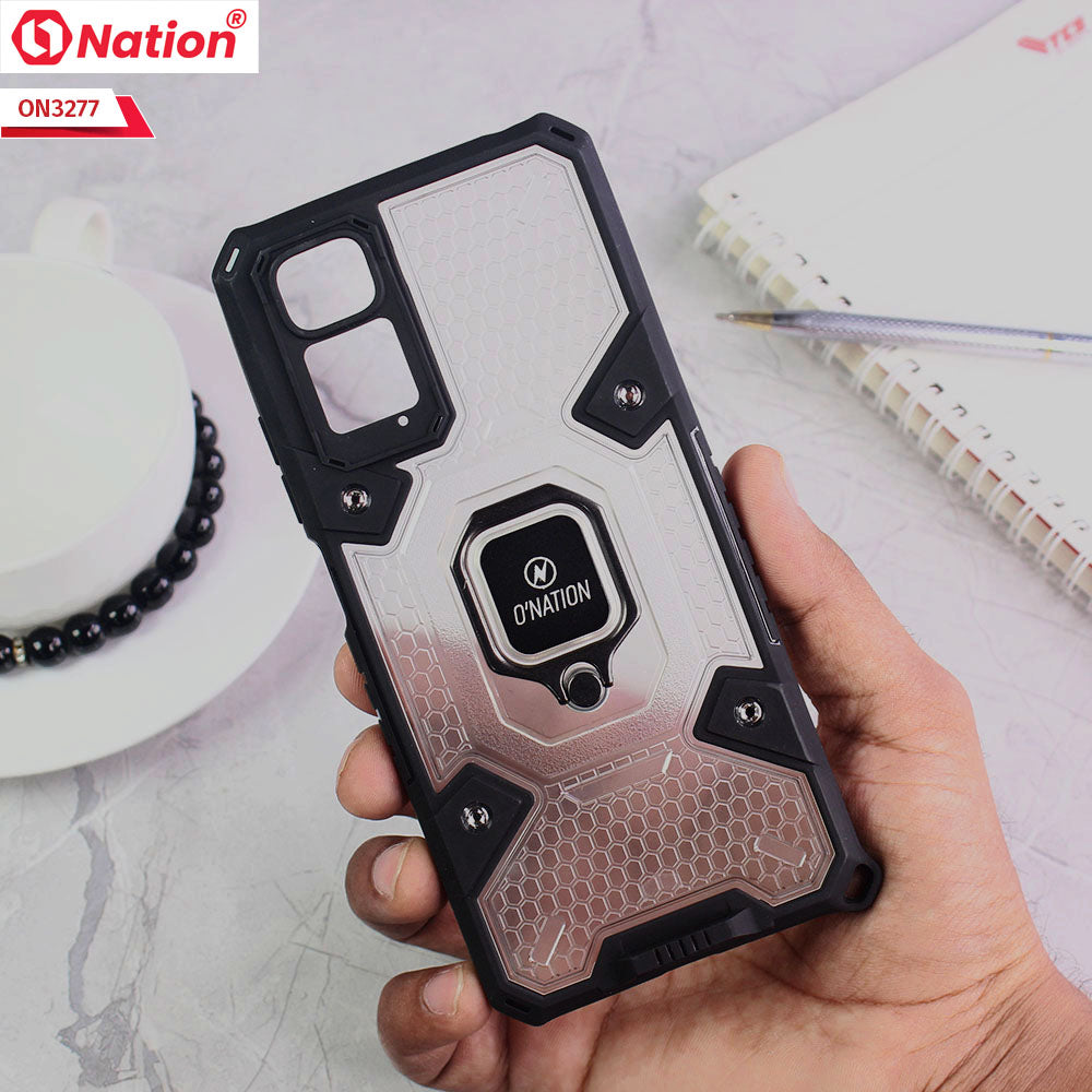 Xiaomi Redmi Note 11S Cover - White - ONation BIBERCAS Series - Honeycomb Shockproof Space Capsule With Magnetic Ring Holder Soft Case