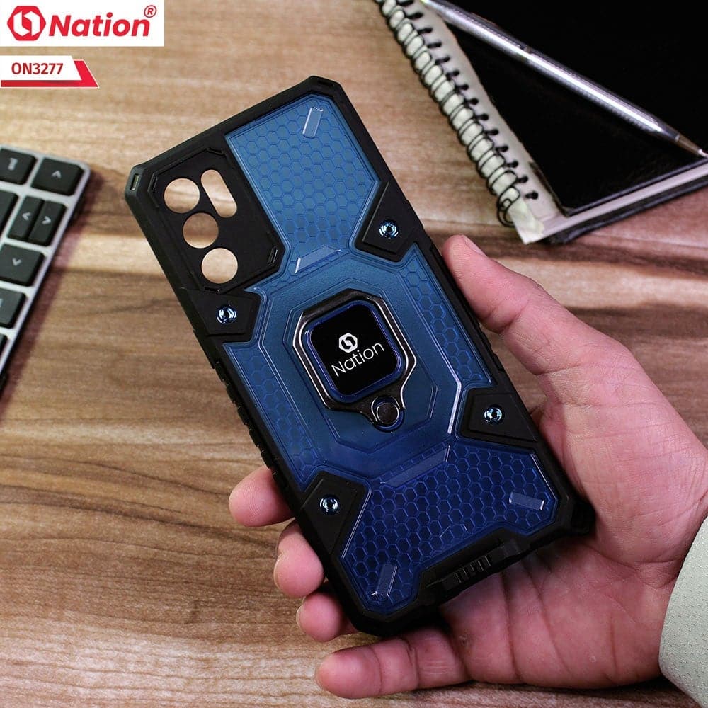 Oppo Reno 6 Cover - Blue - ONation BIBERCAS Series - Honeycomb Shockproof Space Capsule With Magnetic Ring Holder Soft Case