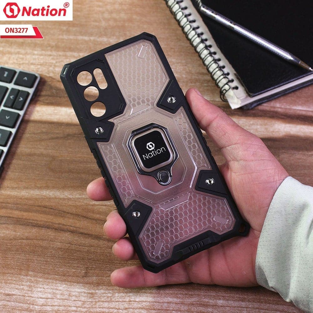 Oppo Reno 6 Cover - White - ONation BIBERCAS Series - Honeycomb Shockproof Space Capsule With Magnetic Ring Holder Soft Case