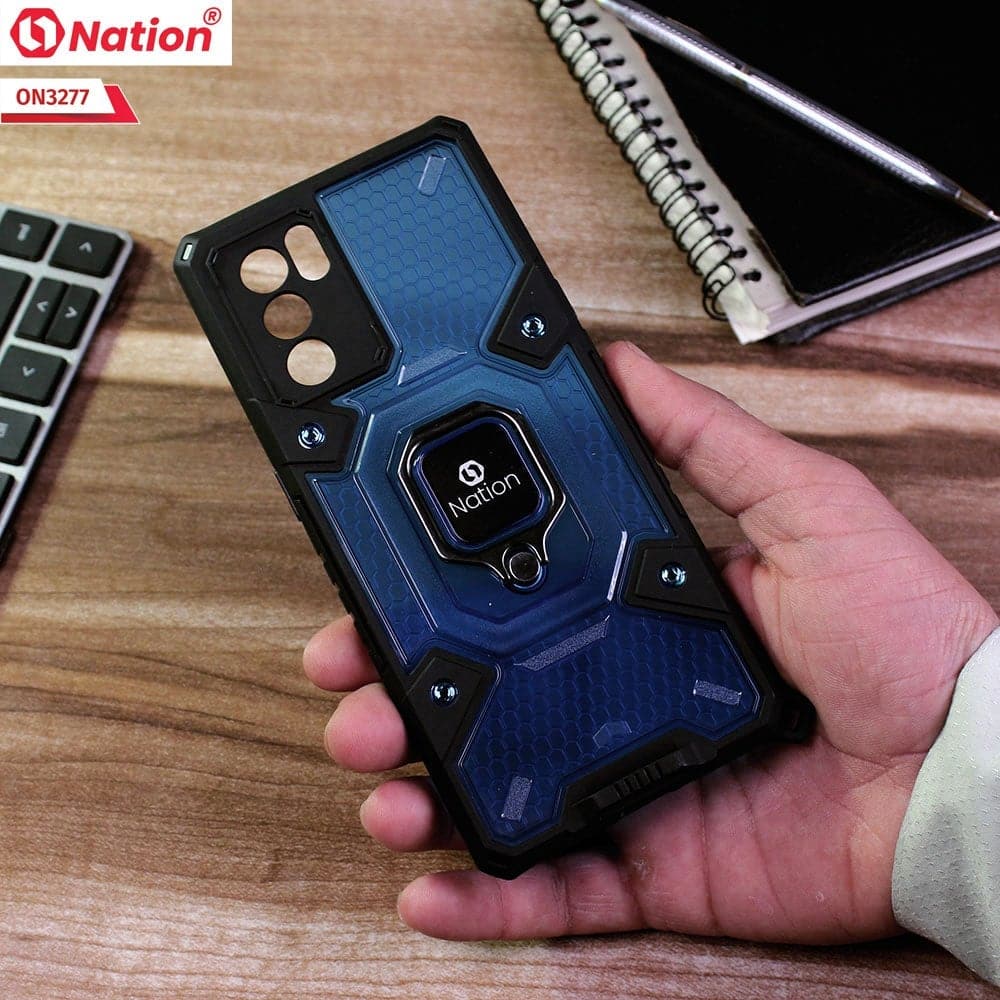 Oppo Reno 6 Pro 5G Cover - Blue - ONation BIBERCAS Series - Honeycomb Shockproof Space Capsule With Magnetic Ring Holder Soft Case