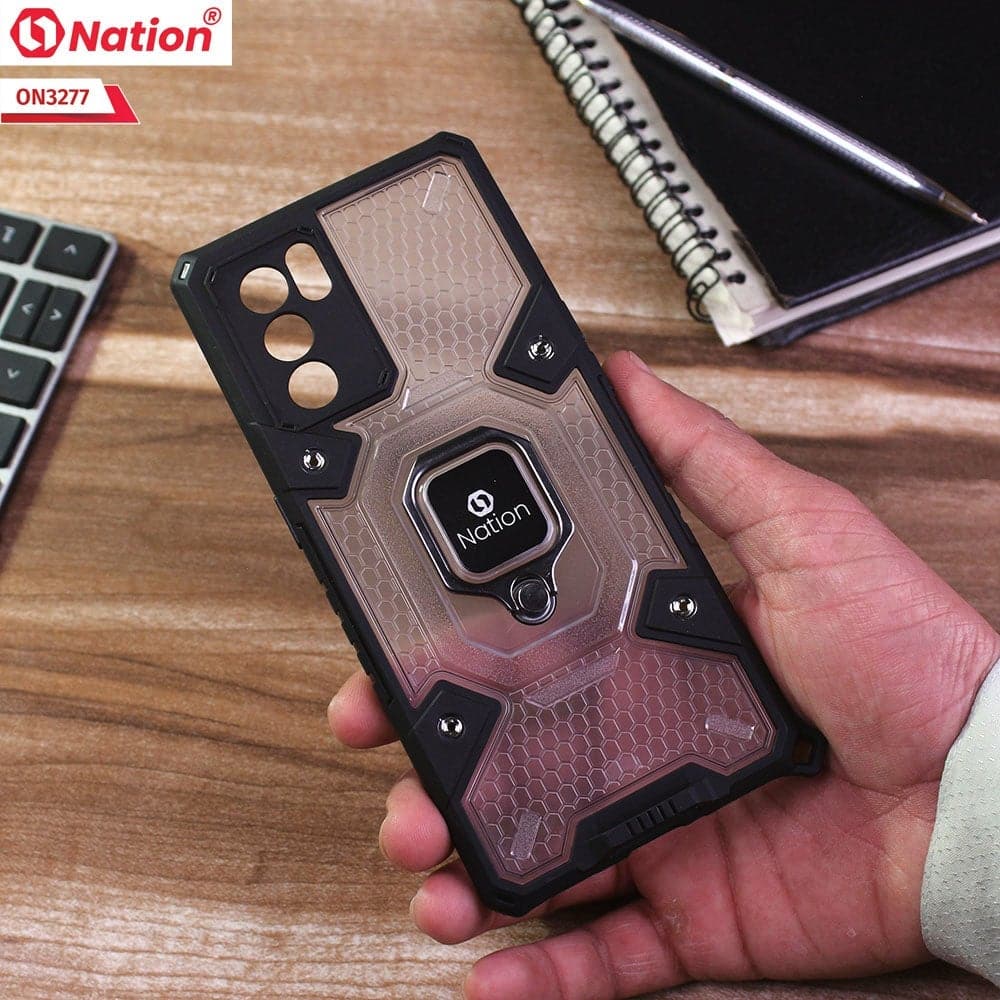 Oppo Reno 6 Pro 5G Cover - White - ONation BIBERCAS Series - Honeycomb Shockproof Space Capsule With Magnetic Ring Holder Soft Case