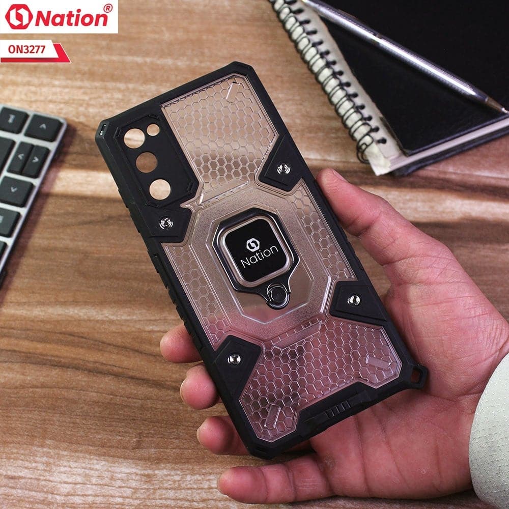 Samsung Galaxy S20 FE Cover - White - ONation BIBERCAS Series - Honeycomb Shockproof Space Capsule With Magnetic Ring Holder Soft Case