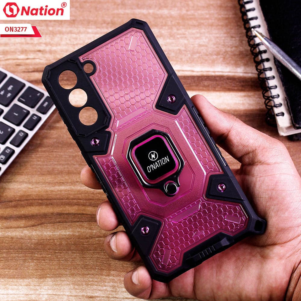 Samsung Galaxy S21 FE 5G Cover - Purple -  ONation BIBERCAS Series - Honeycomb Shockproof Space Capsule With Magnetic Ring Holder Soft Case