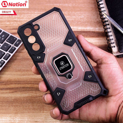 Samsung Galaxy S21 FE 5G Cover - White - ONation BIBERCAS Series - Honeycomb Shockproof Space Capsule With Magnetic Ring Holder Soft Case