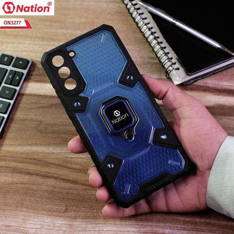 Samsung Galaxy S21 Plus 5G Cover - Blue - ONation BIBERCAS Series - Honeycomb Shockproof Space Capsule With Magnetic Ring Holder Soft Case