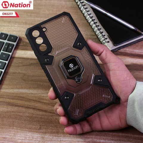 Samsung Galaxy S21 Plus 5G Cover - Black - ONation BIBERCAS Series - Honeycomb Shockproof Space Capsule With Magnetic Ring Holder Soft Case