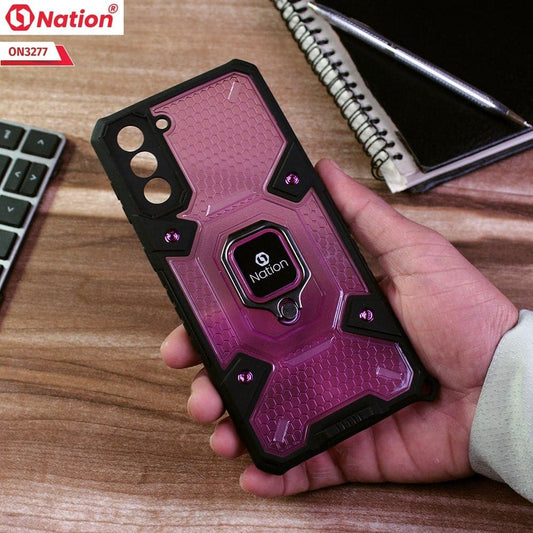 Samsung Galaxy S21 Plus 5G Cover - Purple - ONation BIBERCAS Series - Honeycomb Shockproof Space Capsule With Magnetic Ring Holder Soft Case